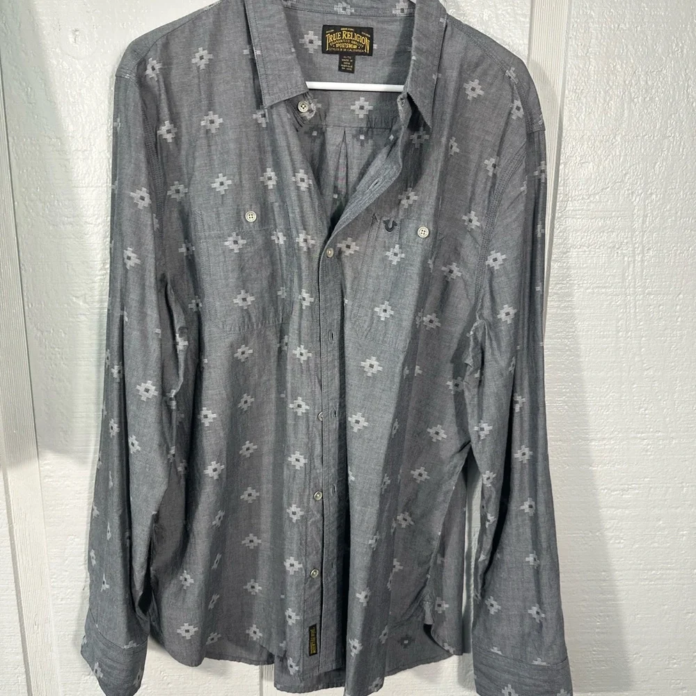 True Religion Men’s Gray Button Down Shirt Size XL EUC
